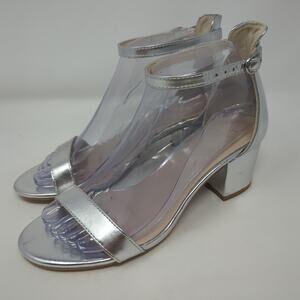 H By Halston Practical 2.0 Silver Metallic Block Heel Ankle Strap Size 7